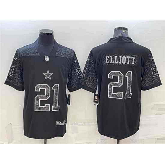 Men Dallas Cowboys 21 Ezekiel Elliott Black Reflective Limited Stitched Football Jersey
